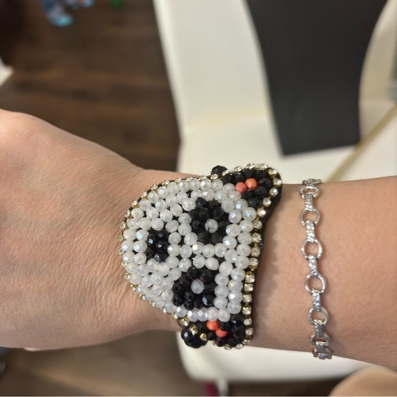 Glass faceted beaded rhinestones panda bracelet adjustable - Picture 4 of 7